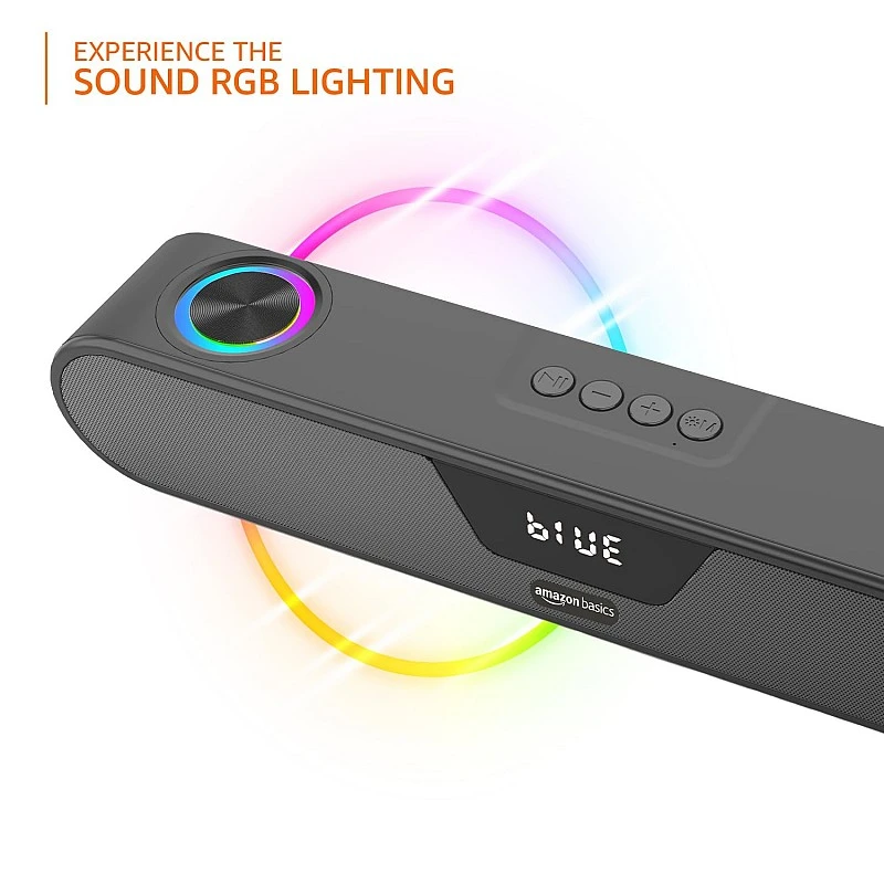 amazon basics 20W Bluetooth Soundbar Speaker with 2000mah Battery, BT v5.1, Aux, USB Port, LED Display and RGB Party Lights amazon basics 20W Bluetooth Soundbar Speaker with 2000mah Battery, BT v5.1, Aux, USB Port, LED Display and RGB Party Lights