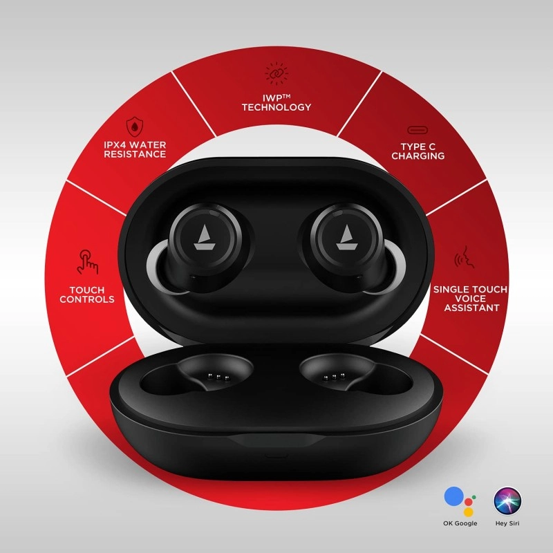 Boat Airdopes 391 Bluetooth Truly Wireless in Ear Earbuds with Qualcomm aptx & CVC, 23 Hours Playback, ASAP Charge, IWP Technology, IPX4, Bluetooth v5.0, Type-c Port and with mic 
