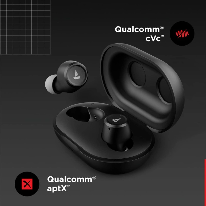 Boat Airdopes 391 Bluetooth Truly Wireless in Ear Earbuds with Qualcomm aptx & CVC, 23 Hours Playback, ASAP Charge, IWP Technology, IPX4, Bluetooth v5.0, Type-c Port and with mic 
