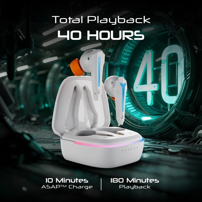 Boat Immortal 111, 40HRS Battery, 40ms Super Low Latency, RGB LEDs, 4Mics ENx Tech, Fast Charge, IPX4, v5.3 Bluetooth Earbuds, TWS Ear Buds Wireless Earphones with mic, Gaming Earbuds (Black Sabre)