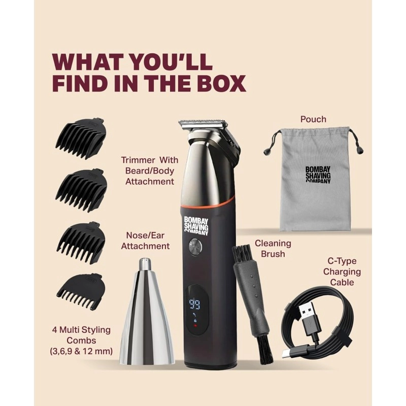 Bombay Shaving Company Premium Multi Grooming Trimmer for Men | Body and Beard Trimmer for Man | Multi Styling Rotary Comb, IPX6 Waterproof, 90 Min Run Time, 2 Hrs Charge Time | 1 PC Bombay Shaving Company Premium Multi Grooming Trimmer for Men | Body and Beard Trimmer for Man | Multi Styling Rotary Comb, IPX6 Waterproof, 90 Min Run Time, 2 Hrs Charge Time | 1 PC