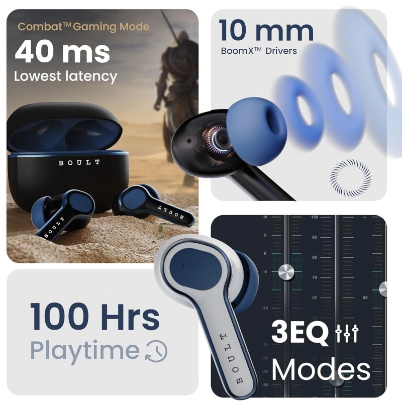 Boult Audio Curve Buds Pro with 100H Playtime, 4 Mics Clear Calling, 40ms Low Latency Gaming, Made in India, Equalizer Modes, Bluetooth 5.3 Blink & Pair™ True Wireless in Ear Earbuds (Beach Rose)