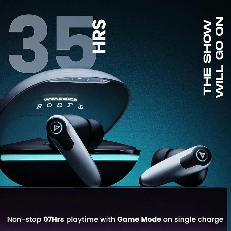 Boult Audio Maverick with 35H Playtime, 45ms Xtreme Low Latency Mode, Quad Mic ENC, Type C Fast Charging (10Mins=120Mins), 10mm Drivers, BT 5.3, IPX5 Airbass True Wireless in Ear Earbuds (Black) Boult Audio Maverick with 35H Playtime, 45ms Xtreme Low Latency Mode, Quad Mic ENC, Type C Fast Charging (10Mins=120Mins), 10mm Drivers, BT 5.3, IPX5 Airbass True Wireless in Ear Earbuds (Black)