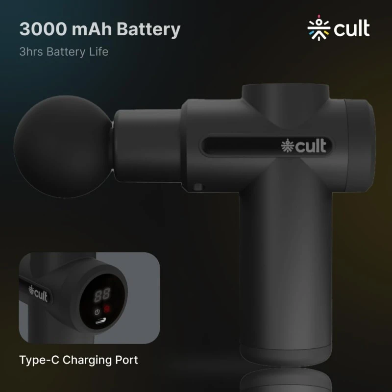 CULT Volt X, Full Body Professional Gun Massager with Hot and Cold Therapy, 3000mAh battery, QuietMotion Tech, 6 Interchangeable heads, 6 Speed levels, Silicone head, Carry Pouch. CULT Volt X, Full Body Professional Gun Massager with Hot and Cold Therapy, 3000mAh battery, QuietMotion Tech, 6 Interchangeable heads, 6 Speed levels, Silicone head, Carry Pouch.
