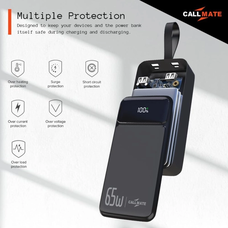 Callmate 65W Fast Charging Powerbank with 30000 mAh for MacBook, Type C Laptop & Mobile Charging | 3 Output & 2 Input (65 W, Fast Charging, Power Delivery 3.0, Quick Charge) (Black, Lithium Polymer) Callmate 65W Fast Charging Powerbank with 30000 mAh for MacBook, Type C Laptop & Mobile Charging | 3 Output & 2 Input (65 W, Fast Charging, Power Delivery 3.0, Quick Charge) (Black, Lithium Polymer)