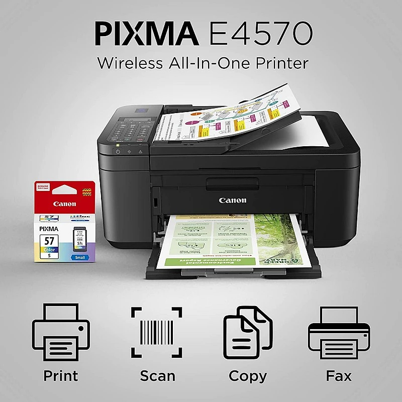 Canon E4570 All-in-One Wi-Fi Ink Efficient Colour Printer with FAX/ADF/Duplex Printing (Black) Canon E4570 All-in-One Wi-Fi Ink Efficient Colour Printer with FAX/ADF/Duplex Printing (Black)