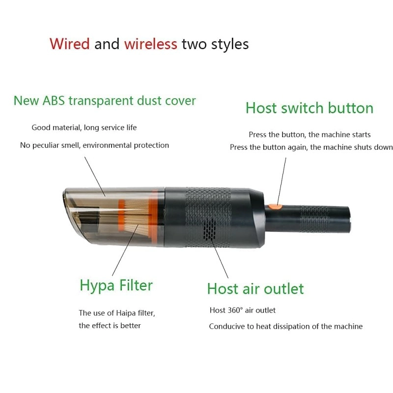 Car Vacuum Powerful Portable & High Power 12V Car Handheld Vacuum Cleaner for Car and Home   Vaccum Cleaner White Wirless Car Vacuum (Aysis Orange)