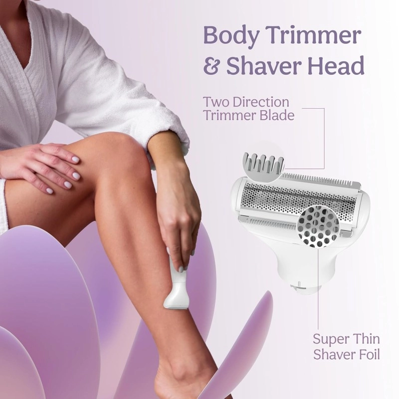 Caresmith Bloom 4 in 1 Face & Body Hair Trimmer for Women|3 Heads - Bikini Shaver, Face & Eyebrow Trimmer, Full Body, Nose and Ear, Hair Removal Machine |Women, Purple