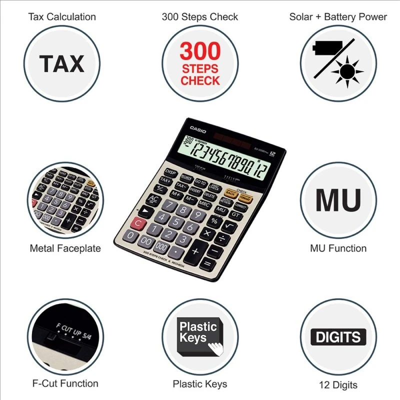 Casio DJ-220D Plus 300 Steps Check & Correct Premium Basic Calculator with Metallic Faceplate & Bigger Screen/Keys (12 Digit), Silver and Black Casio DJ-220D Plus 300 Steps Check & Correct Premium Basic Calculator with Metallic Faceplate & Bigger Screen/Keys (12 Digit), Silver and Black