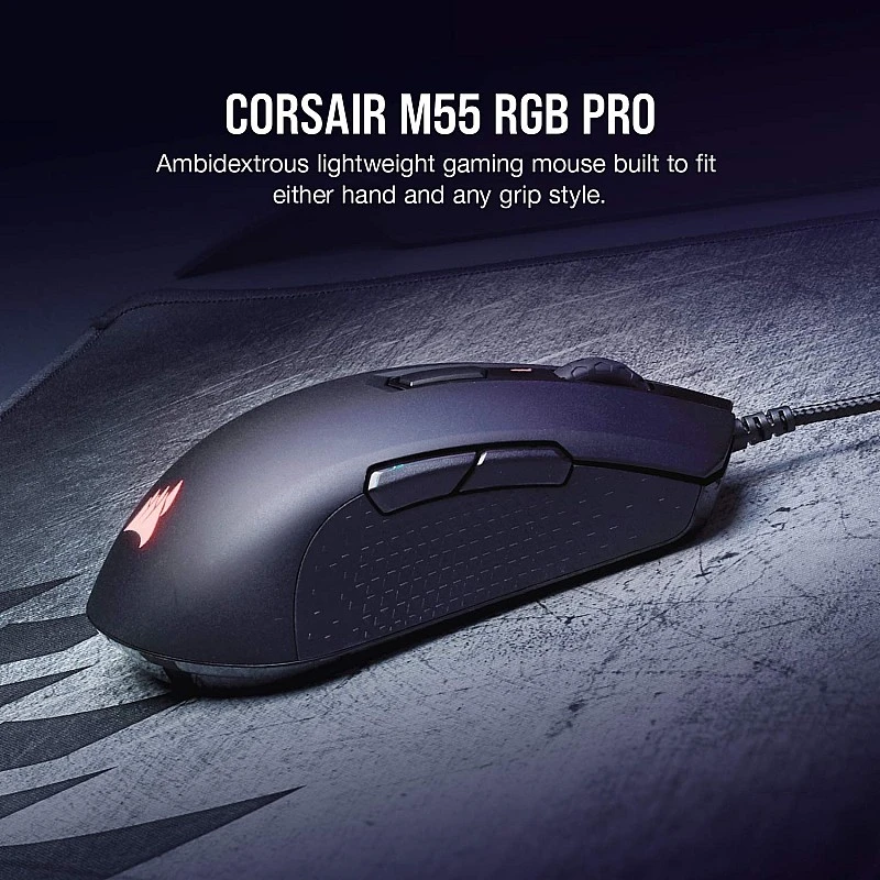 Corsair M55 RGB Pro Ambidextrous Gaming Mouse,12400 DPI Adjustable Sensor-Black Corsair M55 RGB Pro Ambidextrous Gaming Mouse,12400 DPI Adjustable Sensor-Black