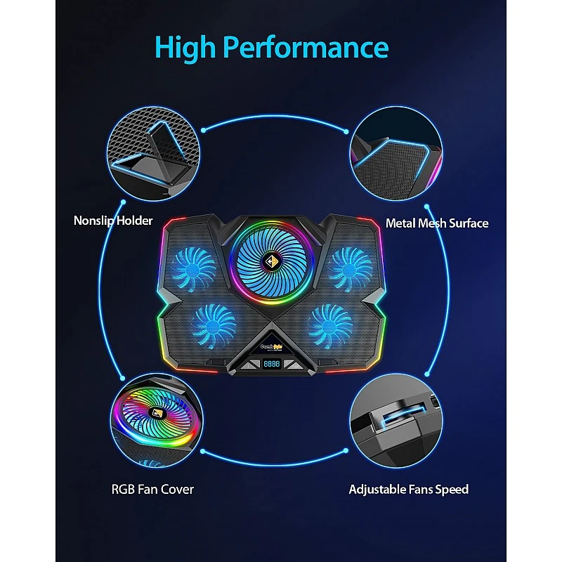 Cosmic Byte Cyclone RGB Laptop Cooling Pad with 5 Fan Adjustable Speed USB Hub Black-Blue Cosmic Byte Cyclone RGB Laptop Cooling Pad with 5 Fan Adjustable Speed USB Hub Black-Blue