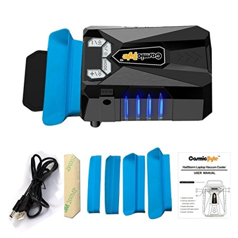 Cosmic Byte Hailstorm Laptop Vacuum Cooler with Temperature Display and Adjustable Fan Speed (Black/Blue) Cosmic Byte Hailstorm Laptop Vacuum Cooler with Temperature Display and Adjustable Fan Speed (Black/Blue)