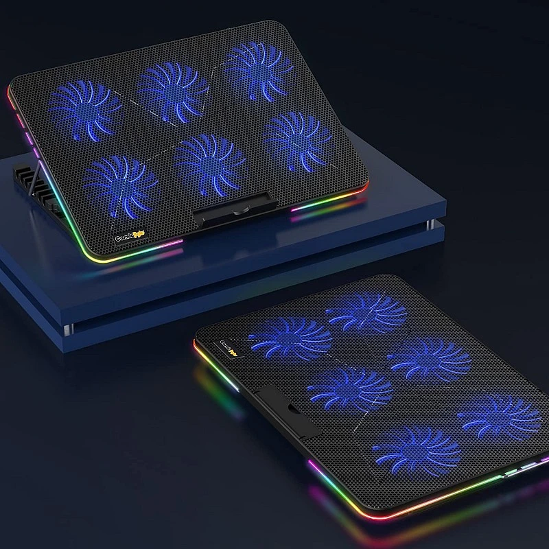 Cosmic Byte Hydroid RGB Cooling Pad with 6 Fans 60mm Fan Size Mobile Holder 7 Levels Height Adjustment, Up to 15 Laptops (Black) Cosmic Byte Hydroid RGB Cooling Pad with 6 Fans 60mm Fan Size Mobile Holder 7 Levels Height Adjustment, Up to 15 Laptops (Black)