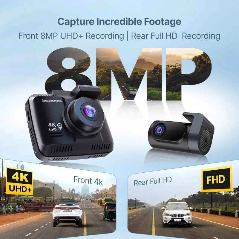 CrossBeats RoadEye 2.0 Dash Camera for Car Front and Rear| 2.7K Resolution 5MP FHD with Night Vision| ADAS 3" LCD Display Dash cam for car 150° Wide Angle| G-Sensor | Loop Emergency Recorder| 256 GB CrossBeats RoadEye 2.0 Dash Camera for Car Front and Rear| 2.7K Resolution 5MP FHD with Night Vision| ADAS 3" LCD Display Dash cam for car 150° Wide Angle| G-Sensor | Loop Emergency Recorder| 256 GB