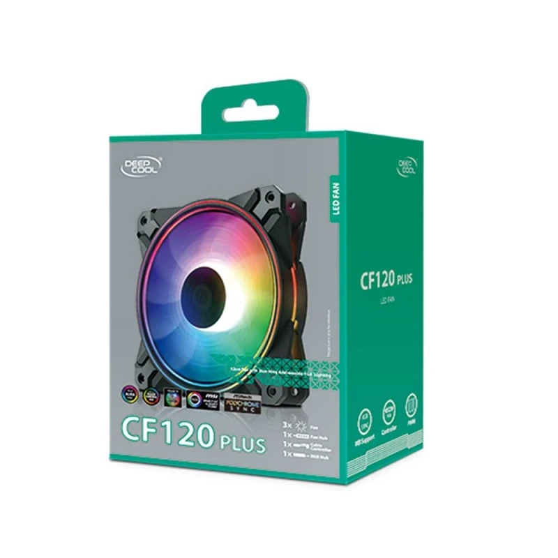 DEEPCOOL CF120 Plus 3 in 1 RGB 120 mm Case Fan Cooler Support A-RGB Motherboard Synchronization - DP-F12-AR-CF120P-3P DEEPCOOL CF120 Plus 3 in 1 RGB 120 mm Case Fan Cooler Support A-RGB Motherboard Synchronization - DP-F12-AR-CF120P-3P