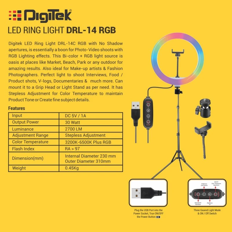 DIGITEK® (DRL-18RT) Profesional 46cm (18 Inch) LED Ring Light with Remote Control, Runs on AC Power with No Shadow apertures, Ideal use for Makeup Artist, Video Shoot, Fashion Photography & Many More DIGITEK® (DRL-18RT) Profesional 46cm (18 Inch) LED Ring Light with Remote Control, Runs on AC Power with No Shadow apertures, Ideal use for Makeup Artist, Video Shoot, Fashion Photography & Many More