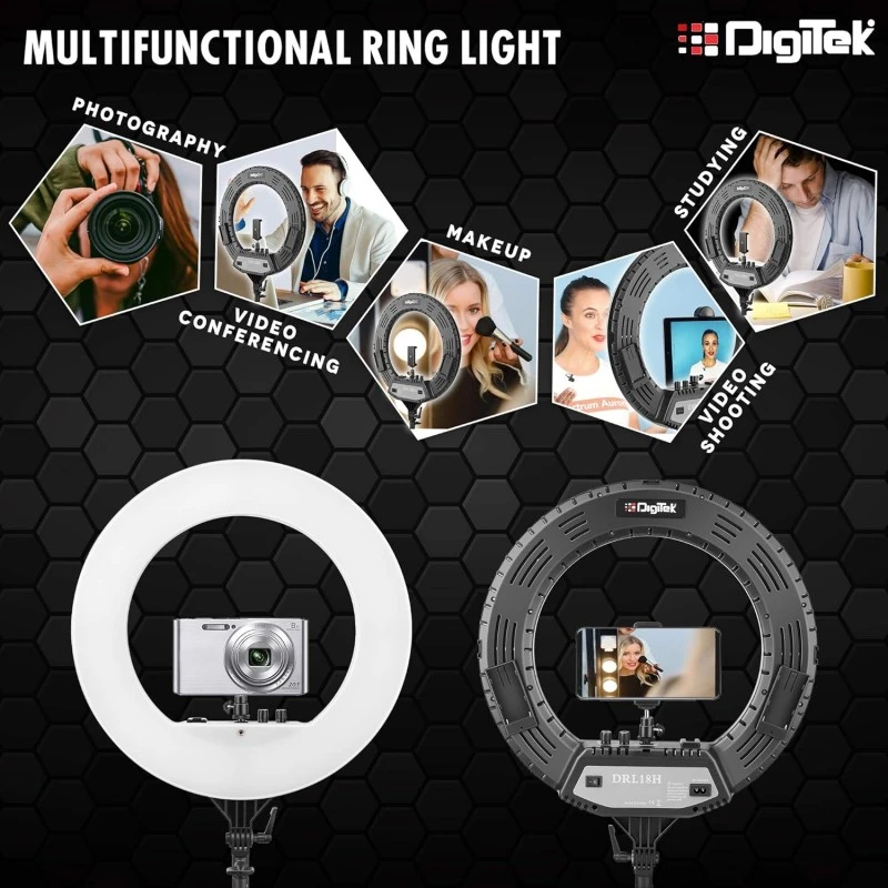 DIGITEK® (DRL-18RT) Profesional 46cm (18 Inch) LED Ring Light with Remote Control, Runs on AC Power with No Shadow apertures, Ideal use for Makeup Artist, Video Shoot, Fashion Photography & Many More DIGITEK® (DRL-18RT) Profesional 46cm (18 Inch) LED Ring Light with Remote Control, Runs on AC Power with No Shadow apertures, Ideal use for Makeup Artist, Video Shoot, Fashion Photography & Many More