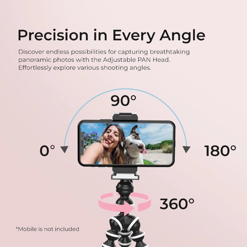 DIGITEK® (DTR 250 GT) 24cm Flexible Gorilla Mini Tripod with Phone Holder & Pan Head, 10 Sections Adjustment, 24cm Max Height, Cutting Edge Design, Reliable Grip, for Smartphones & Action Cameras