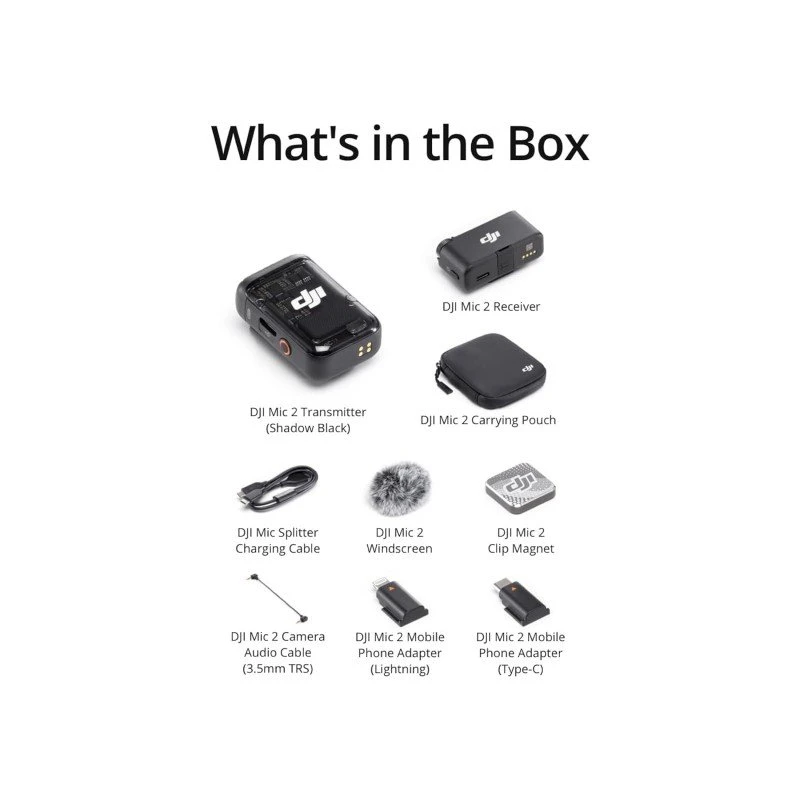 DJI MIC 2 (1 TX + 1 RX), Wireless Microphone with Intelligent Noise Cancelling, 32-bit Float Internal Recording, Optimized Sound, 250m (820 ft.) Range, Microphone for iPhone, Android, Camera, Vlogs DJI MIC 2 (1 TX + 1 RX), Wireless Microphone with Intelligent Noise Cancelling, 32-bit Float Internal Recording, Optimized Sound, 250m (820 ft.) Range, Microphone for iPhone, Android, Camera, Vlogs