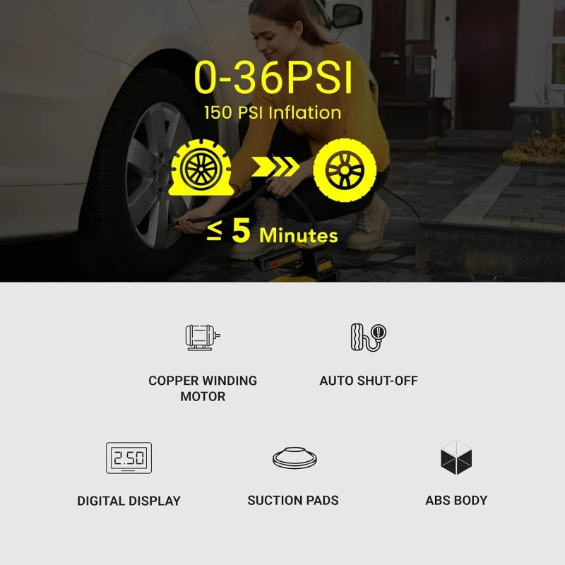 DYLECT Digital Tyre Inflator for Car, 12V DC, 22mm Cylinder, Upto 150 PSI, Portable Air Compressor Pump with LED Light, Auto Shut-Off, Sleek and Portable, Copper Winding, Fast Inflation, Carry Bag DYLECT Digital Tyre Inflator for Car, 12V DC, 22mm Cylinder, Upto 150 PSI, Portable Air Compressor Pump with LED Light, Auto Shut-Off, Sleek and Portable, Copper Winding, Fast Inflation, Carry Bag