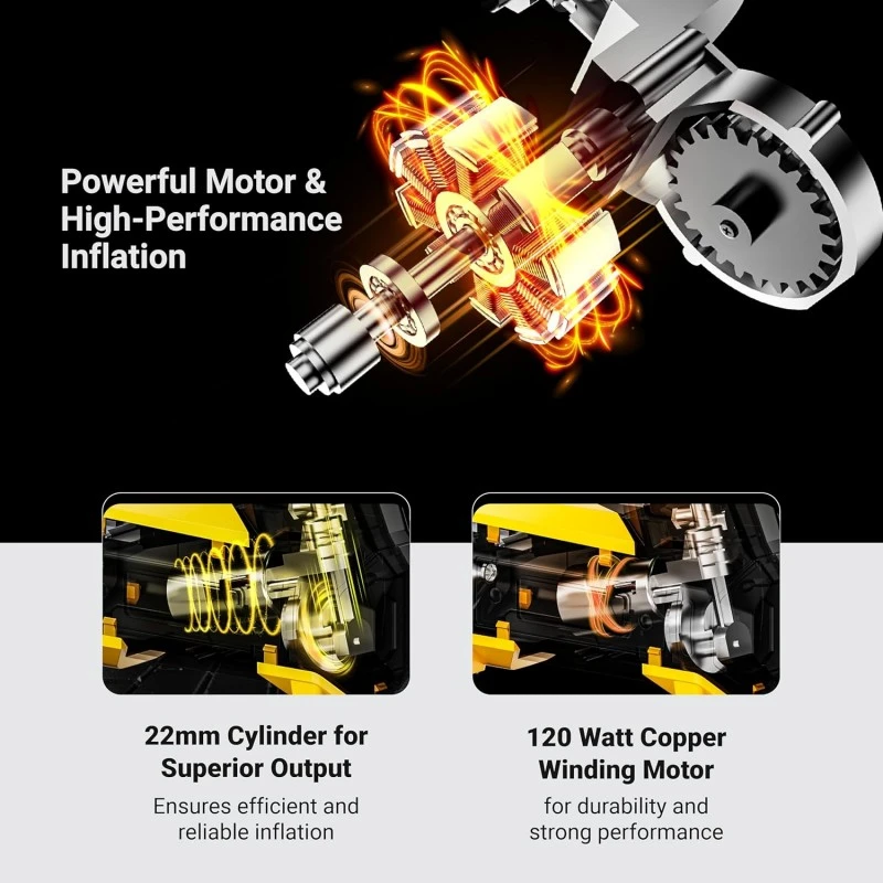 DYLECT Digital Tyre Inflator for Car, 12V DC, 22mm Cylinder, Upto 150 PSI, Portable Air Compressor Pump with LED Light, Auto Shut-Off, Sleek and Portable, Copper Winding, Fast Inflation, Carry Bag DYLECT Digital Tyre Inflator for Car, 12V DC, 22mm Cylinder, Upto 150 PSI, Portable Air Compressor Pump with LED Light, Auto Shut-Off, Sleek and Portable, Copper Winding, Fast Inflation, Carry Bag