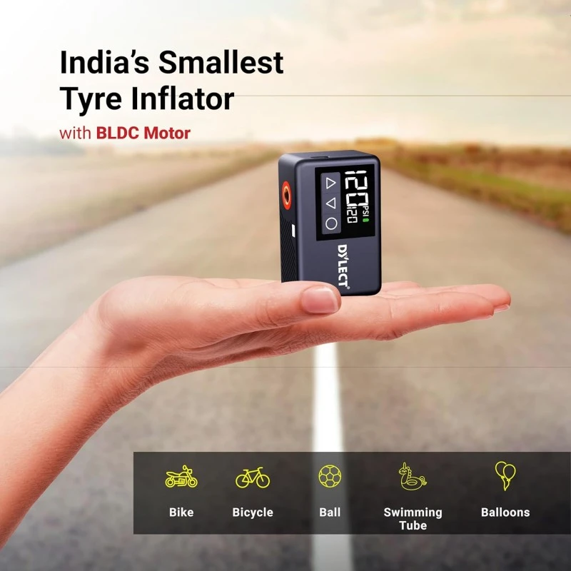 DYLECT Digital Tyre Inflator for Car, 12V DC, 22mm Cylinder, Upto 150 PSI, Portable Air Compressor Pump with LED Light, Auto Shut-Off, Sleek and Portable, Copper Winding, Fast Inflation, Carry Bag DYLECT Digital Tyre Inflator for Car, 12V DC, 22mm Cylinder, Upto 150 PSI, Portable Air Compressor Pump with LED Light, Auto Shut-Off, Sleek and Portable, Copper Winding, Fast Inflation, Carry Bag
