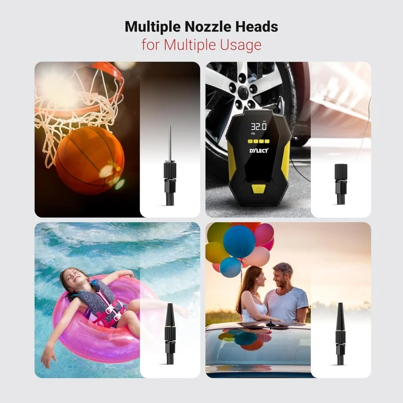 DYLECT Digital Tyre Inflator for Car, 12V DC, 22mm Cylinder, Upto 150 PSI, Portable Air Compressor Pump with LED Light, Auto Shut-Off, Sleek and Portable, Copper Winding, Fast Inflation, Carry Bag DYLECT Digital Tyre Inflator for Car, 12V DC, 22mm Cylinder, Upto 150 PSI, Portable Air Compressor Pump with LED Light, Auto Shut-Off, Sleek and Portable, Copper Winding, Fast Inflation, Carry Bag