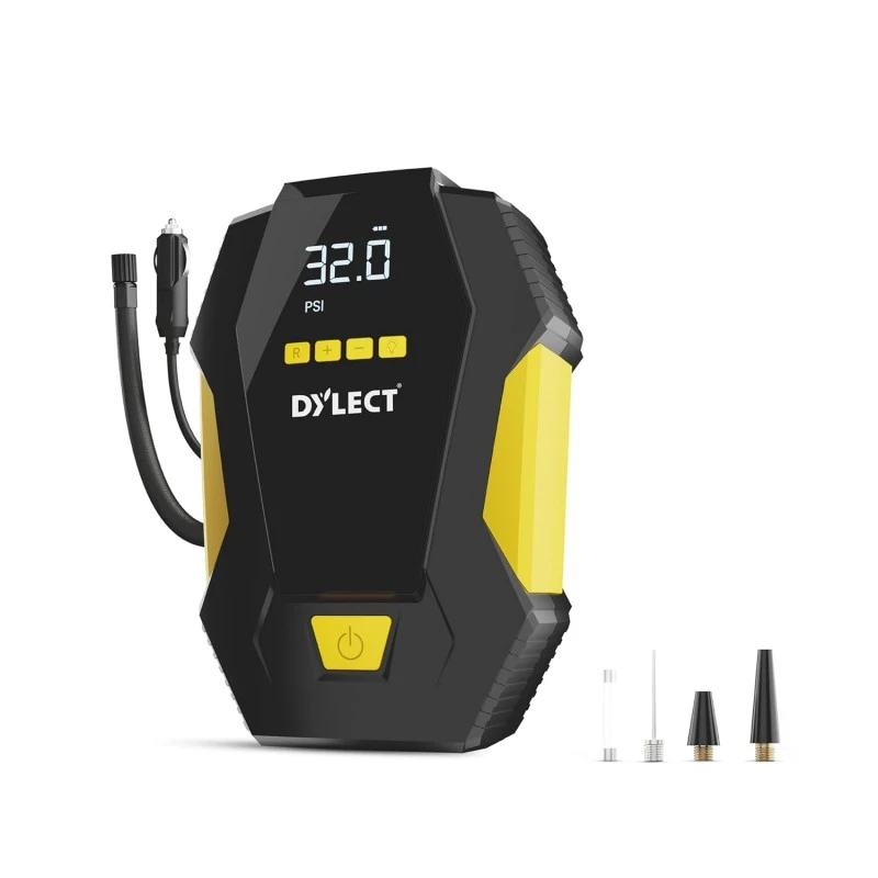 DYLECT Digital Tyre Inflator for Car, 12V DC, 22mm Cylinder, Upto 150 PSI, Portable Air Compressor Pump with LED Light, Auto Shut-Off, Sleek and Portable, Copper Winding, Fast Inflation, Carry Bag DYLECT Digital Tyre Inflator for Car, 12V DC, 22mm Cylinder, Upto 150 PSI, Portable Air Compressor Pump with LED Light, Auto Shut-Off, Sleek and Portable, Copper Winding, Fast Inflation, Carry Bag
