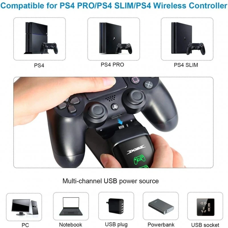 Dobe New World Ps4 Controller Charging Dock With Cable (Black), USB Dobe New World Ps4 Controller Charging Dock With Cable (Black), USB