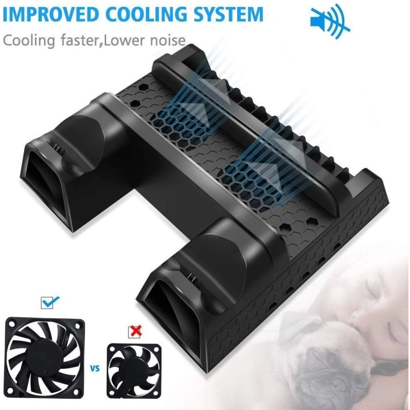 Dobe PS4/PS4 Slim/PS4 Pro Multifunctional Vertical Stand Cooling Fan Stand,PS4 Controller Charging Dock Station with 12PCS Games Storage for PS4/PS4 Slim, PS4 Pro Console Dobe PS4/PS4 Slim/PS4 Pro Multifunctional Vertical Stand Cooling Fan Stand,PS4 Controller Charging Dock Station with 12PCS Games Storage for PS4/PS4 Slim, PS4 Pro Console