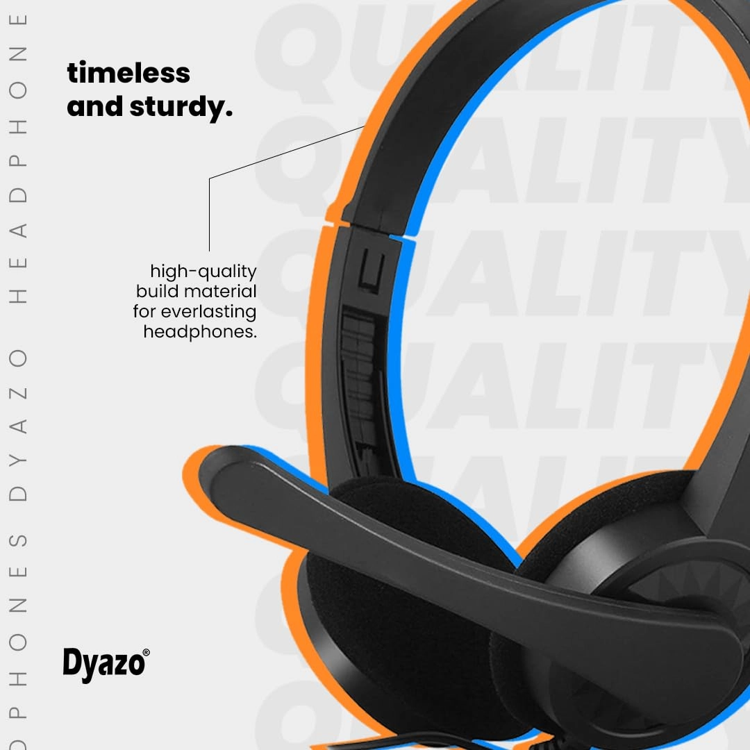 Dyazo Computer Wired Headphones | Headset with Mic | 3.5 MM Jack | Compatible for Laptops, PC, Notebooks (Black)