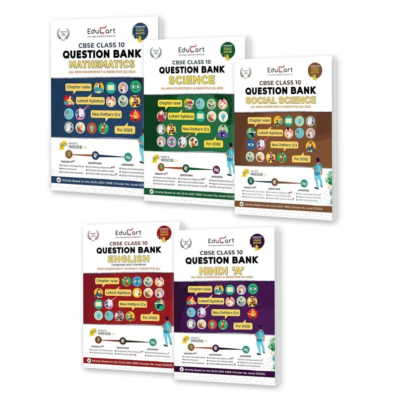 Educart Question Bank Class 10 Bundle With Reduced Syllabus Chart Updated - CBSE Maths, Science, Social Science, English, Hindi A 2021-22 Books Educart Question Bank Class 10 Bundle With Reduced Syllabus Chart Updated - CBSE Maths, Science, Social Science, English, Hindi A 2021-22 Books