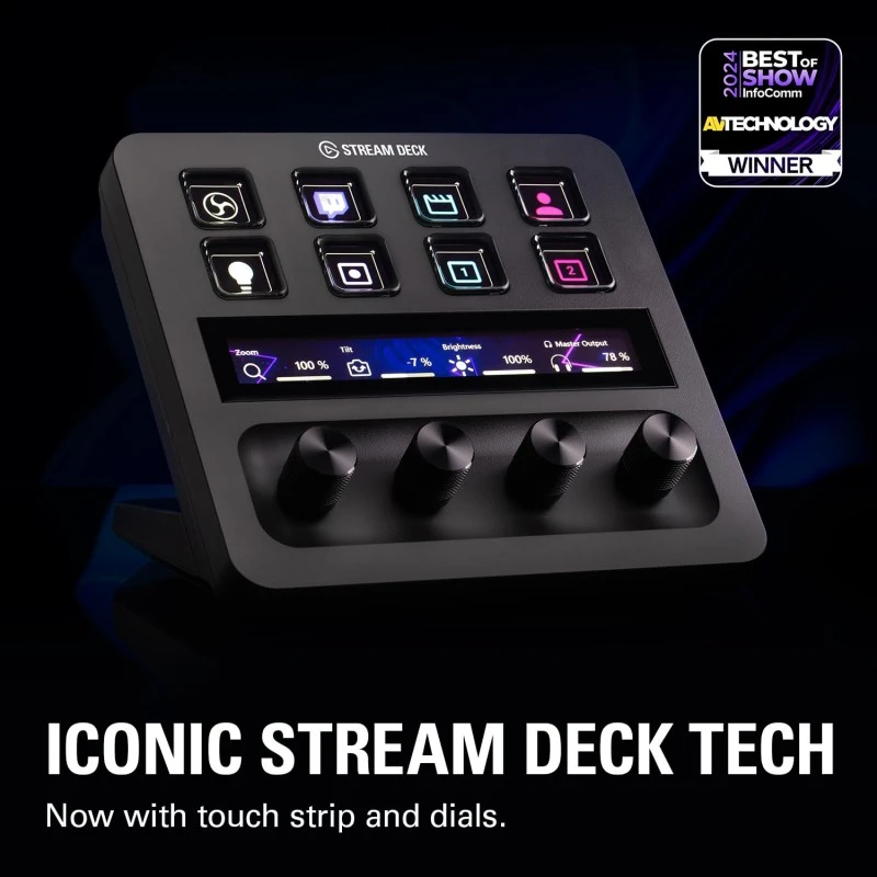 Elgato Stream Deck +,Audio Mixer,Production Console And Studio Controller And For Content Creators,Streaming,Gaming,With Customisable Touch Strip Dials And Lcd Keys,Works With Mac And Pc,USB-A,Black Elgato Stream Deck +,Audio Mixer,Production Console And Studio Controller And For Content Creators,Streaming,Gaming,With Customisable Touch Strip Dials And Lcd Keys,Works With Mac And Pc,USB-A,Black