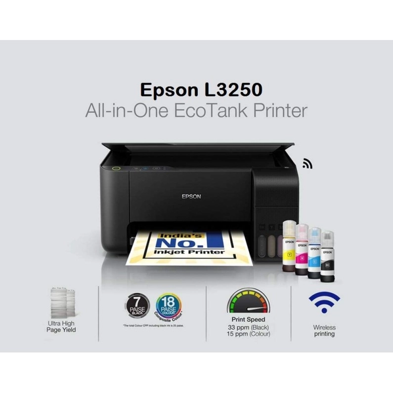 Epson Ecotank L3250 A4 Wi-Fi All-in-One Ink Tank Colour and Black  Printer Ink, 