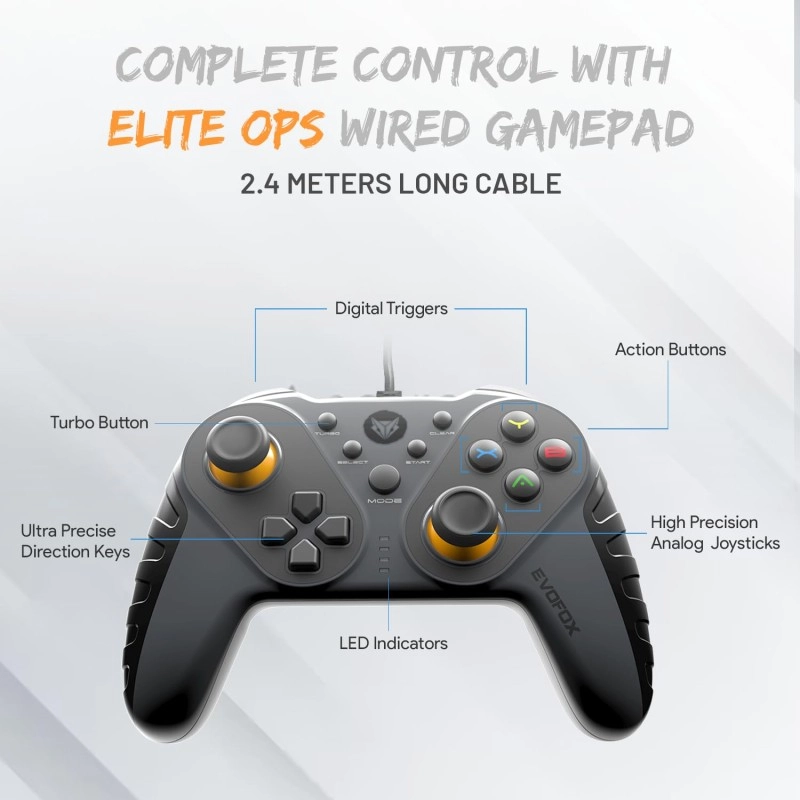 EvoFox Elite Ops Wired Gaming Controller for PC, Android TV and PS3 with 2.4m Long Cable | Dual Vibration Rumble Motors | Zero Lag Connectivity with Plug and Play functionality |2.4m Long Cable, X-Input & D-Input | Black EvoFox Elite Ops Wired Gaming Controller for PC, Android TV and PS3 with 2.4m Long Cable | Dual Vibration Rumble Motors | Zero Lag Connectivity with Plug and Play functionality |2.4m Long Cable, X-Input & D-Input | Black