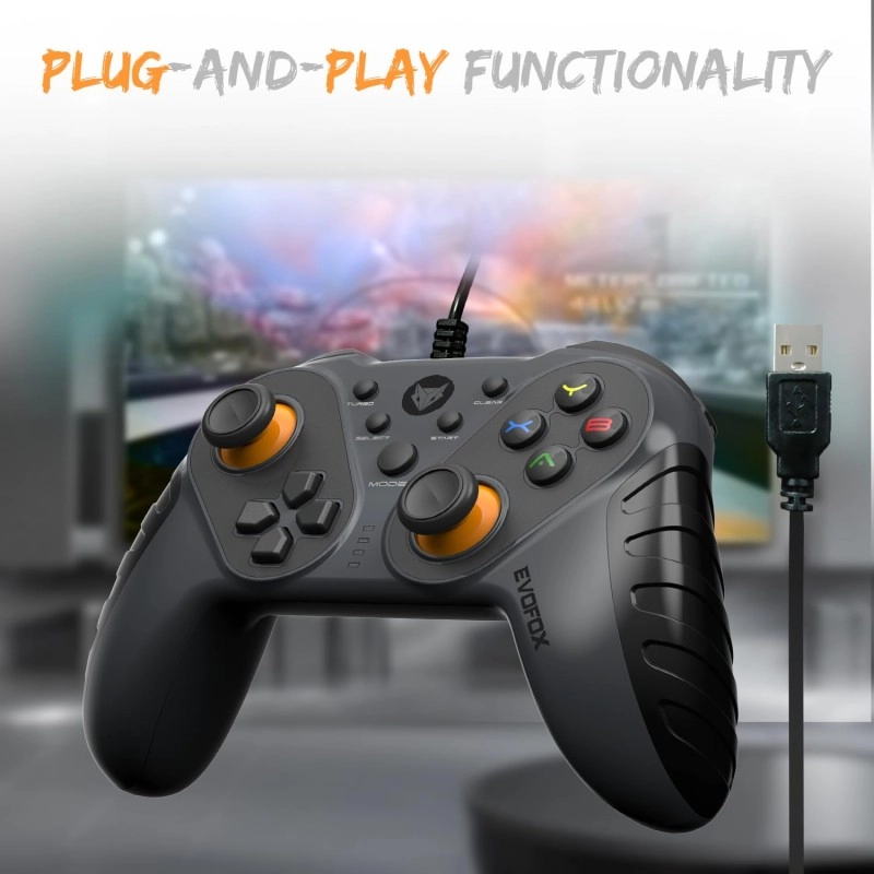 EvoFox Elite Ops Wired Gaming Controller for PC, Android TV and PS3 with 2.4m Long Cable | Dual Vibration Rumble Motors | Zero Lag Connectivity with Plug and Play functionality |2.4m Long Cable, X-Input & D-Input | Black EvoFox Elite Ops Wired Gaming Controller for PC, Android TV and PS3 with 2.4m Long Cable | Dual Vibration Rumble Motors | Zero Lag Connectivity with Plug and Play functionality |2.4m Long Cable, X-Input & D-Input | Black