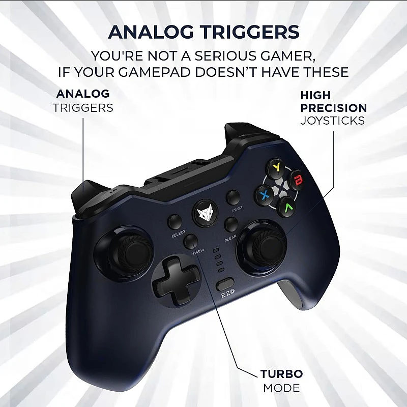 EvoFox Elite X Wireless Gamepad for PC, Macro Buttons, Adjustable Vibration, Turbo Mode, Analog Triggers, Low Latency, USB Extender, Blue Shell EvoFox Elite X Wireless Gamepad for PC, Macro Buttons, Adjustable Vibration, Turbo Mode, Analog Triggers, Low Latency, USB Extender, Blue Shell