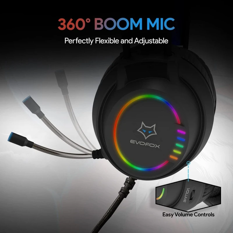 EvoFox Nebula RGB Gaming Headphones with Auto Adjusting Headband, Soft Leather Ear Cushions Cable (Blue Black) EvoFox Nebula RGB Gaming Headphones with Auto Adjusting Headband, Soft Leather Ear Cushions Cable (Blue Black)