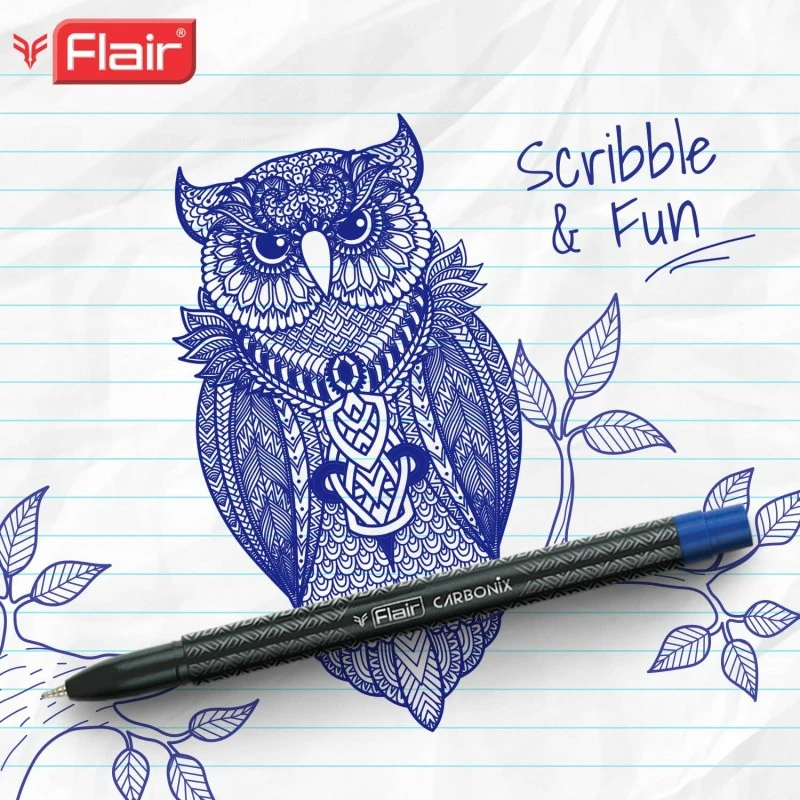 FLAIR Carbonix 0.7mm Ball Pen Tumbler | Liquid Ink Light Weight Pen | Comfortable Grip With Extra Smooth Writing Experience | Attractive Black Body | Blue, Black & Red Ink, Pack of 50 Pens FLAIR Carbonix 0.7mm Ball Pen Tumbler | Liquid Ink Light Weight Pen | Comfortable Grip With Extra Smooth Writing Experience | Attractive Black Body | Blue, Black & Red Ink, Pack of 50 Pens