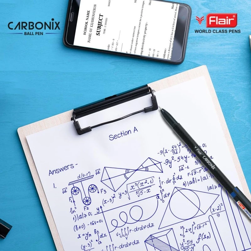 FLAIR Carbonix 0.7mm Ball Pen Tumbler | Liquid Ink Light Weight Pen | Comfortable Grip With Extra Smooth Writing Experience | Attractive Black Body | Blue, Black & Red Ink, Pack of 50 Pens FLAIR Carbonix 0.7mm Ball Pen Tumbler | Liquid Ink Light Weight Pen | Comfortable Grip With Extra Smooth Writing Experience | Attractive Black Body | Blue, Black & Red Ink, Pack of 50 Pens