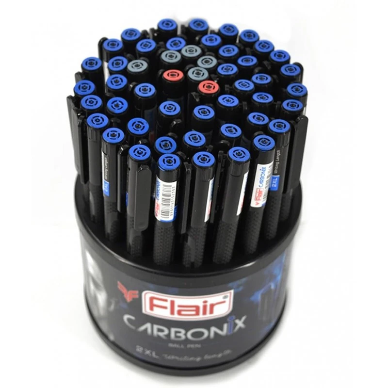 FLAIR Carbonix 0.7mm Ball Pen Tumbler | Liquid Ink Light Weight Pen | Comfortable Grip With Extra Smooth Writing Experience | Attractive Black Body | Blue, Black & Red Ink, Pack of 50 Pens FLAIR Carbonix 0.7mm Ball Pen Tumbler | Liquid Ink Light Weight Pen | Comfortable Grip With Extra Smooth Writing Experience | Attractive Black Body | Blue, Black & Red Ink, Pack of 50 Pens