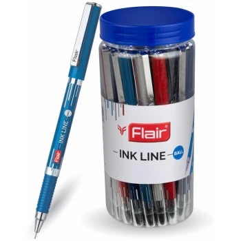 FLAIR Ink Line Ball Pen Jar Pack | Stainless Steel Tip | Our Longest Writing Pens | Ensures Smoothness & Durability | Blue Ink, Set Of 25 Pens