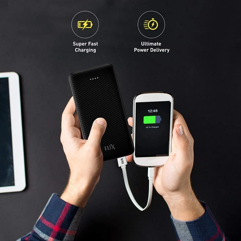 FLiX (Beetel) Decathon Slim 10,000 mAh Lithium Polymer Power Bank Type C Input and Output, Micro USB Port Input (Black) FLiX (Beetel) Decathon Slim 10,000 mAh Lithium Polymer Power Bank Type C Input and Output, Micro USB Port Input (Black)