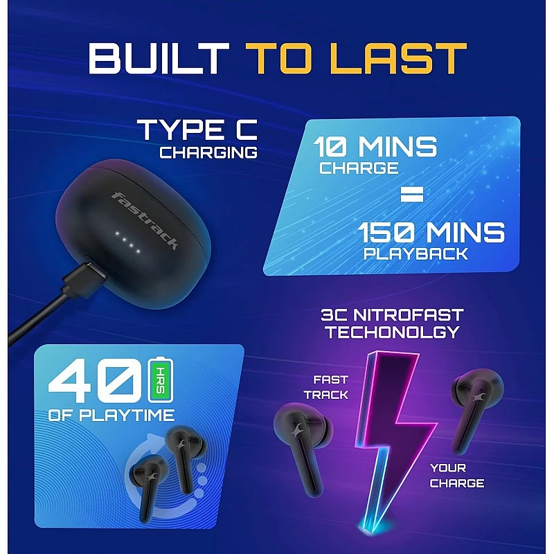 Fastrack Fpods(New Launch) FX100 Bluetooth TWS In-Ear Earbuds with 40 Hrs Playtime|BT V5.3|13mm Extra Deep Bass Drivers|Quad Mic ENC for Clear Calls|Ultra Low 50ms Latency Gaming Mode|NitroFast Charge Fastrack Fpods(New Launch) FX100 Bluetooth TWS In-Ear Earbuds with 40 Hrs Playtime|BT V5.3|13mm Extra Deep Bass Drivers|Quad Mic ENC for Clear Calls|Ultra Low 50ms Latency Gaming Mode|NitroFast Charge