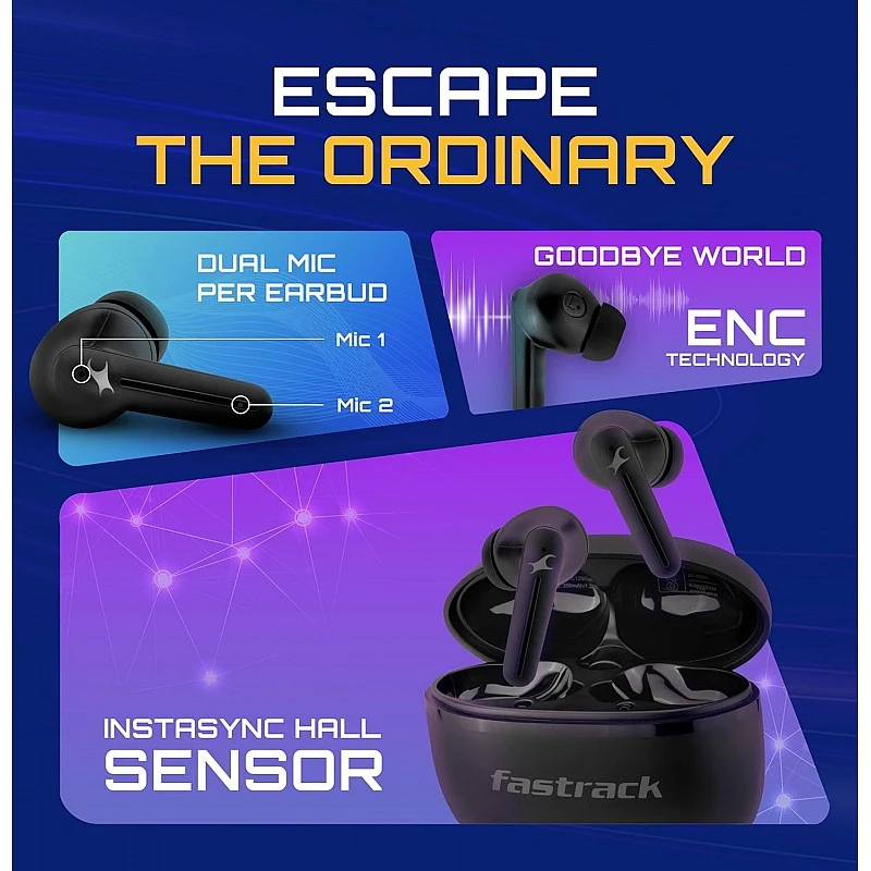 Fastrack Fpods(New Launch) FX100 Bluetooth TWS In-Ear Earbuds with 40 Hrs Playtime|BT V5.3|13mm Extra Deep Bass Drivers|Quad Mic ENC for Clear Calls|Ultra Low 50ms Latency Gaming Mode|NitroFast Charge Fastrack Fpods(New Launch) FX100 Bluetooth TWS In-Ear Earbuds with 40 Hrs Playtime|BT V5.3|13mm Extra Deep Bass Drivers|Quad Mic ENC for Clear Calls|Ultra Low 50ms Latency Gaming Mode|NitroFast Charge