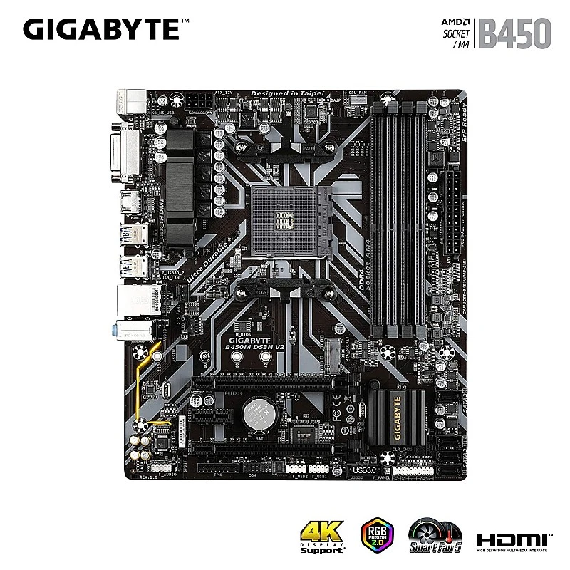 GIGABYTE AMD B450M DS3H V2 Ultra Durable Motherboard with Digital VRM Solution GIGABYTE Gaming LAN and Bandwidth Management Motherboard