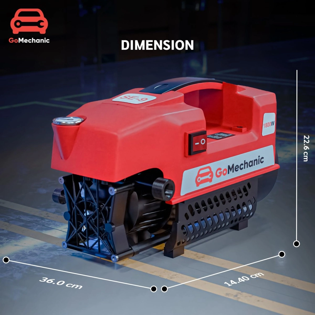 GoMechanic Car Pressure Washer, 1800W, 120 Bar, 6.5L/Min Flow, 8m Hose, Portable Washing Gun for Car, Bike & Home Cleaning (Red, LHPW20)