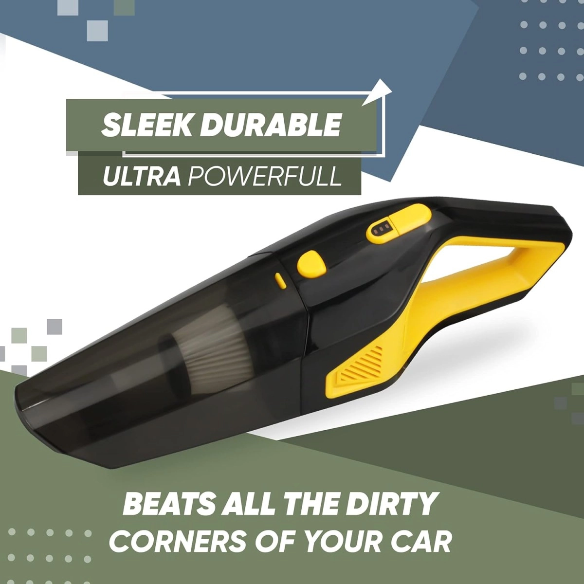 GoMechanic Car Vacuum Cleaner - Portable 2 in 1 Wet & Dry Cleaner for Car with High Suction Power 6000PA - Multipurpose 12V Power Corded with Nozzle Straw & HEPA Filter (Neutron 6000, Black & Yellow)