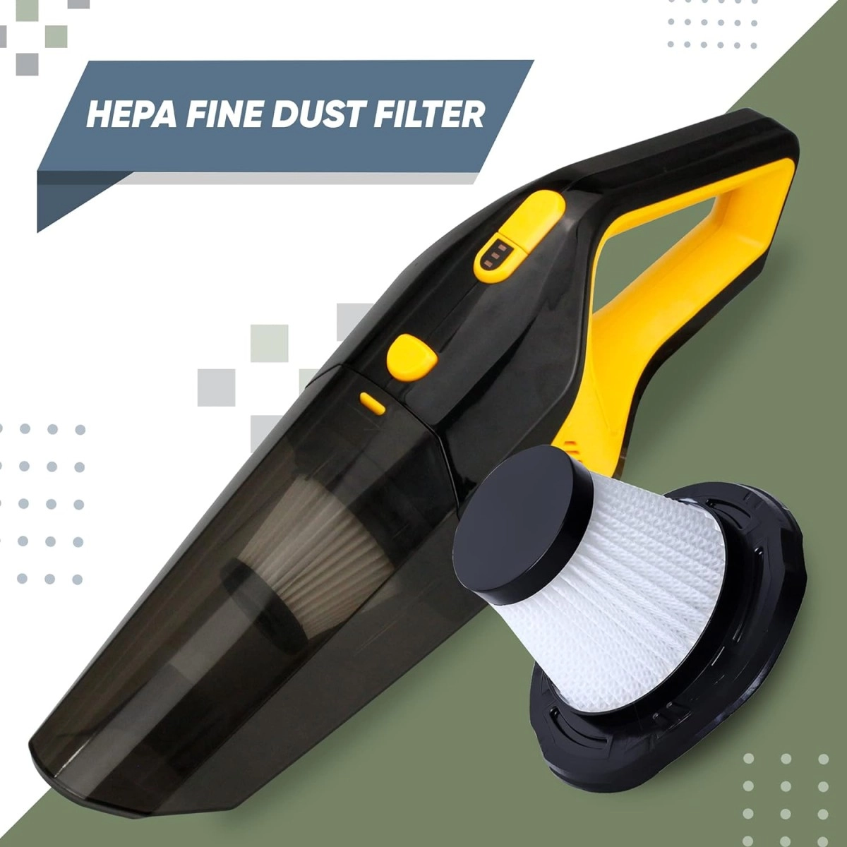 GoMechanic Car Vacuum Cleaner - Portable 2 in 1 Wet & Dry Cleaner for Car with High Suction Power 6000PA - Multipurpose 12V Power Corded with Nozzle Straw & HEPA Filter (Neutron 6000, Black & Yellow)