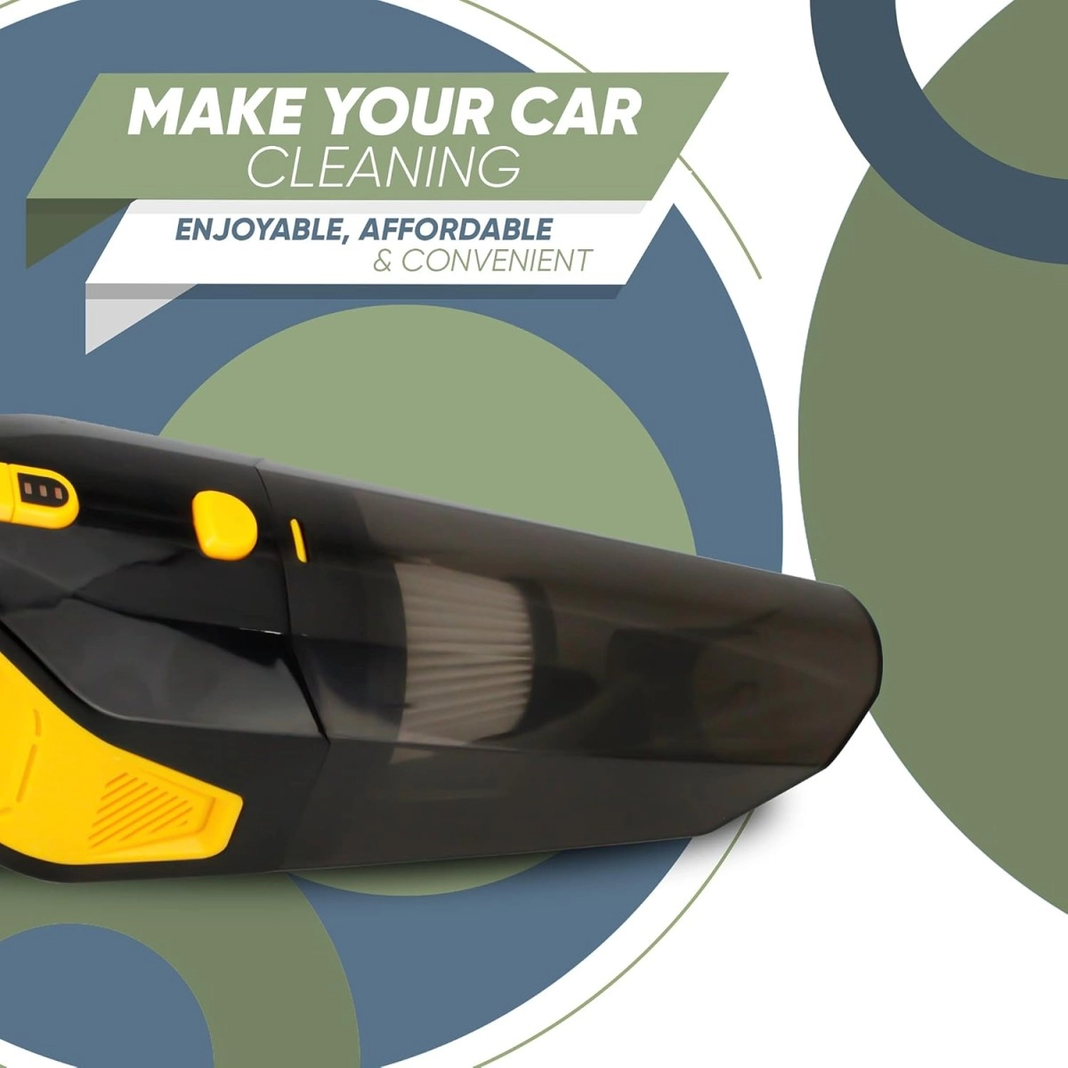 GoMechanic Car Vacuum Cleaner - Portable 2 in 1 Wet & Dry Cleaner for Car with High Suction Power 6000PA - Multipurpose 12V Power Corded with Nozzle Straw & HEPA Filter (Neutron 6000, Black & Yellow)